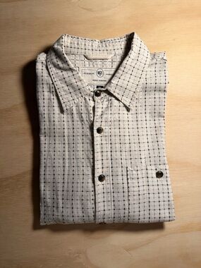 Rogue Territory Cream Button-Up Shirt with Navy Grid